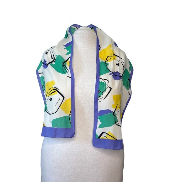 Vintage White‎ Purple Wrap Scarf Rectangle Geometric Colorful 53" X 10" - Picture 2 of 7